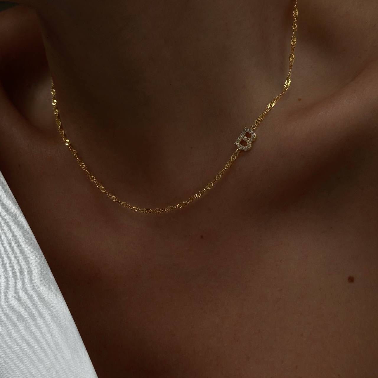 SINGAPUR ZIRKONIA BUCHSTABEN HALSKETTE | 925 SILBER