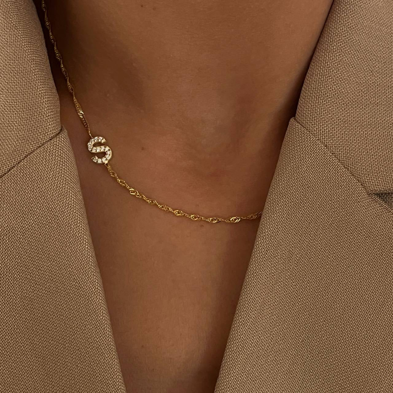 SINGAPUR ZIRKONIA BUCHSTABEN HALSKETTE | 925 SILBER