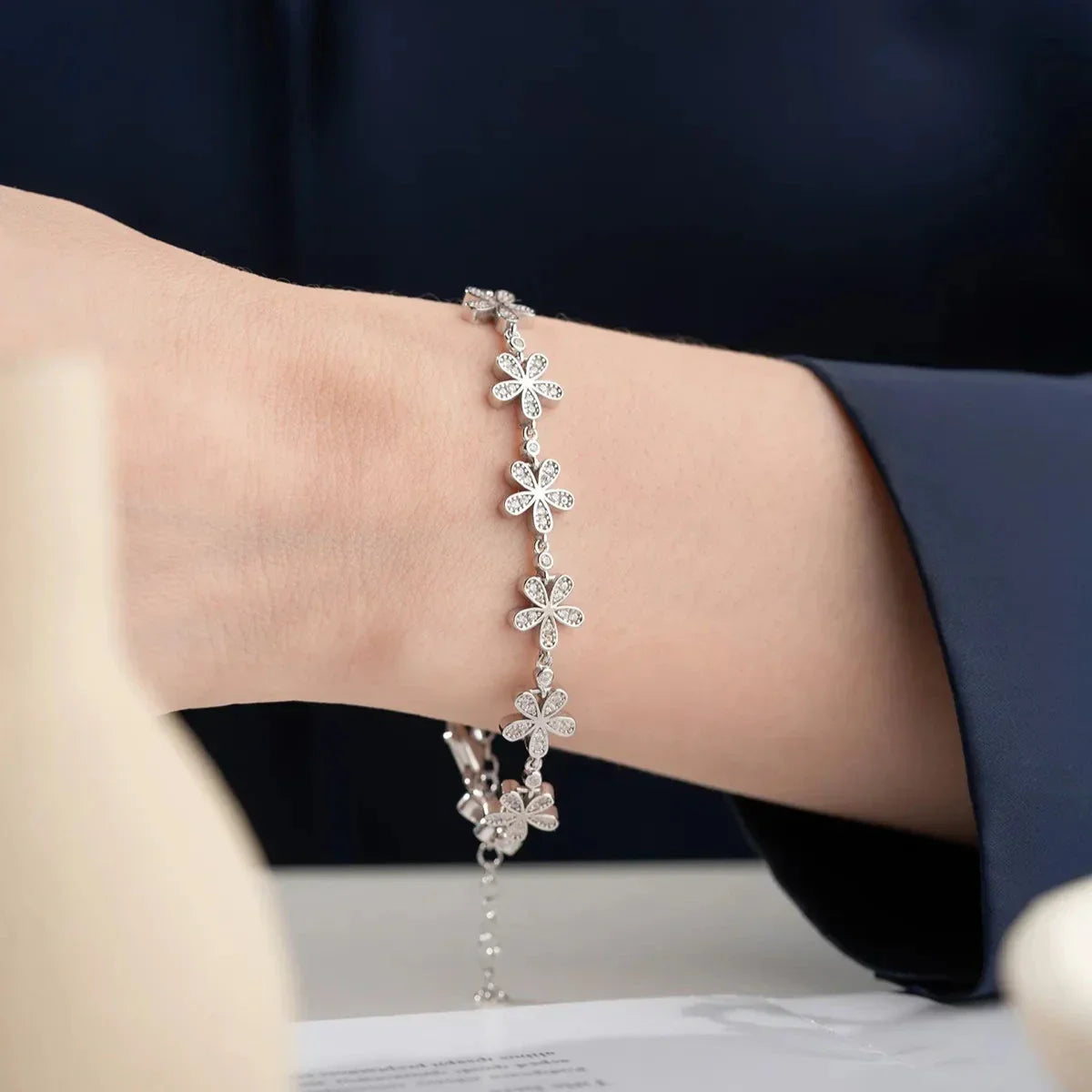 ZIRKONSTEIN BLUME ARMBAND | 925 SILBER