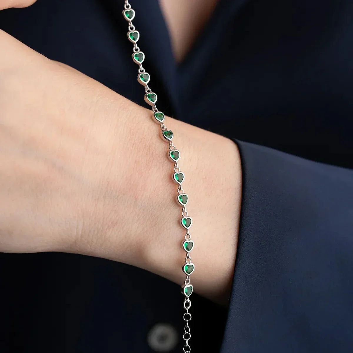 MINI HERZ SMARAGD ARMBAND | 925 SILBER