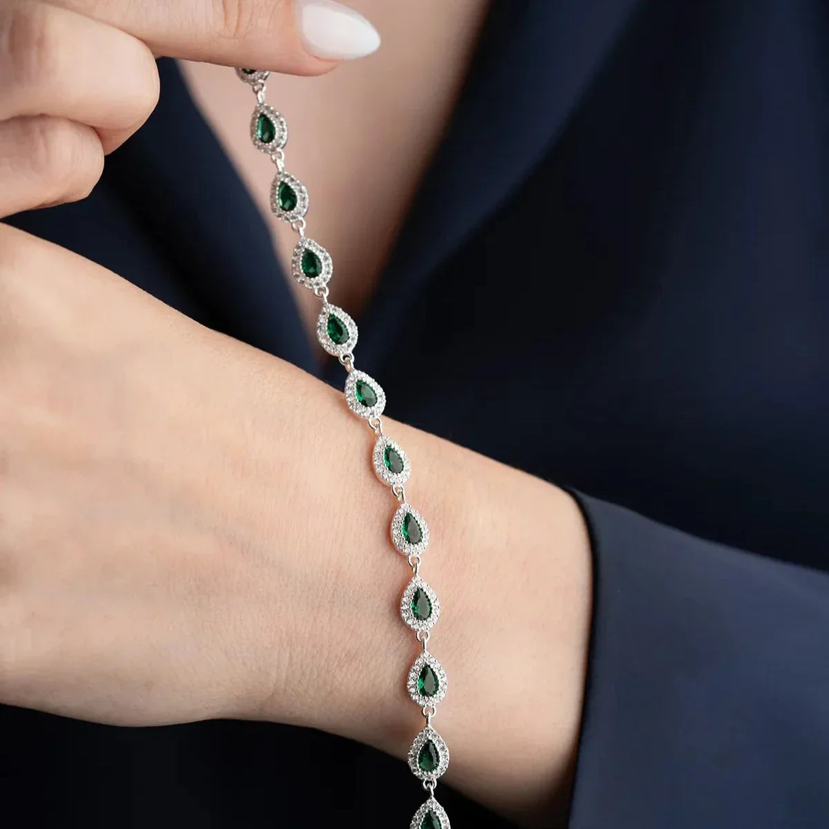 TROPFENSTEIN SMARAGD ARMBAND | 925 SILBER