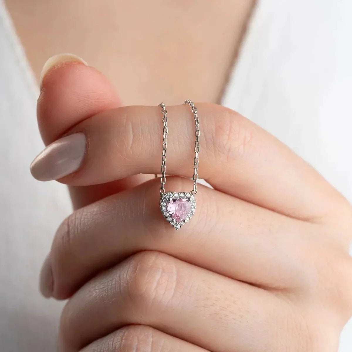 ROSA STEIN HERZ HALSKETTE | 925 SILBER