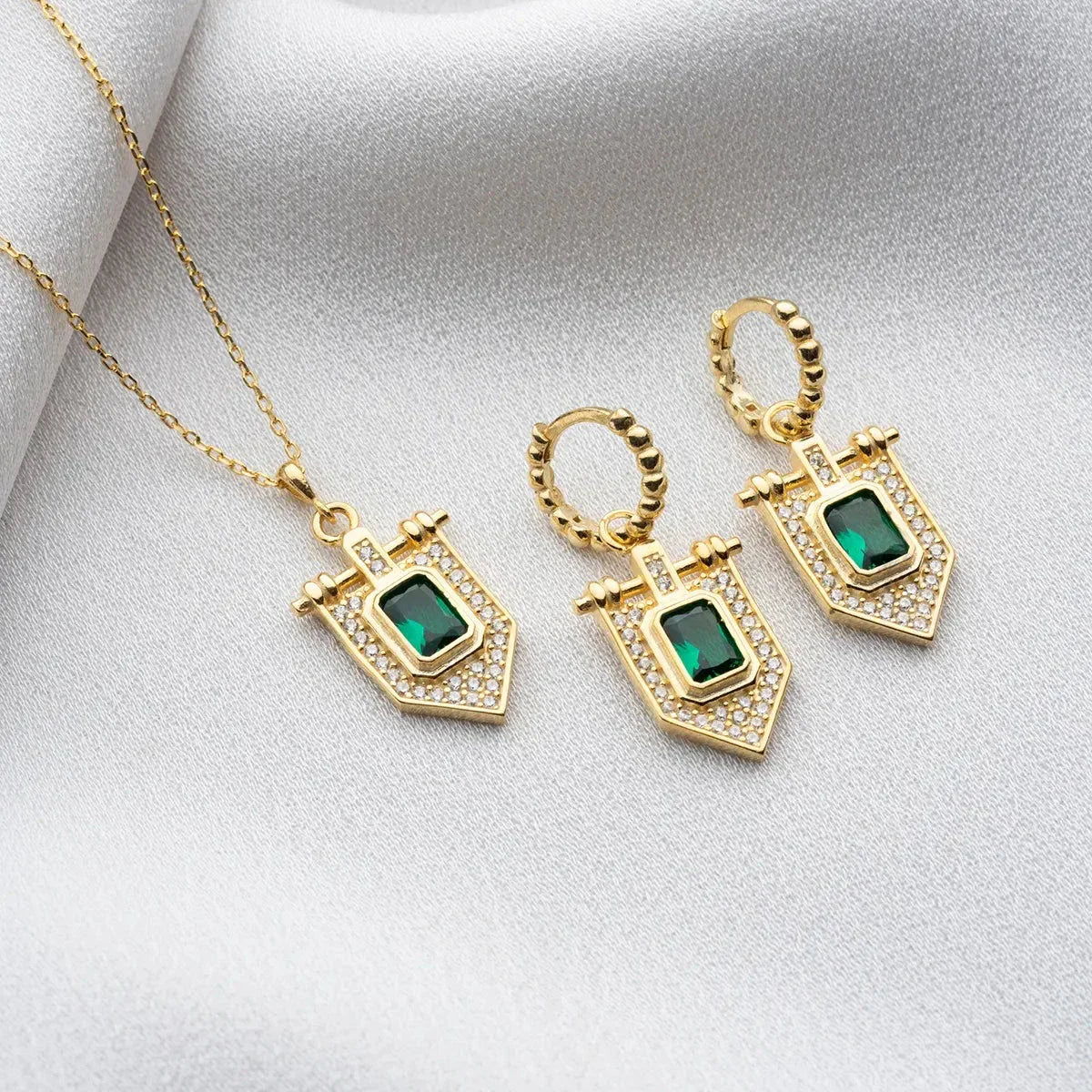 GRÜNER STEIN HALSKETTE OHRRING SET | 925 SILBER