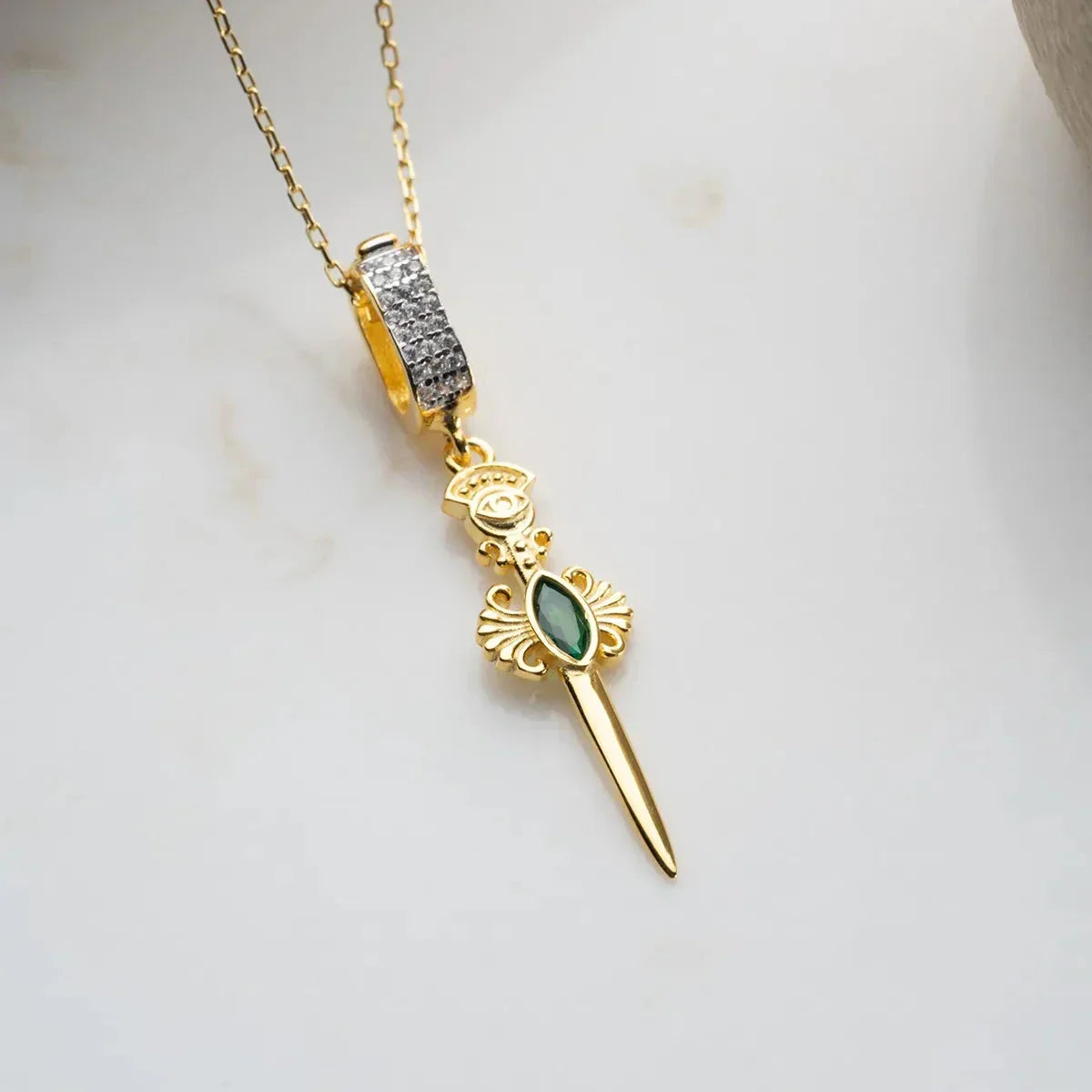 GRÜNE STEIN SCHWERT HALSKETTE | 925 SILBER