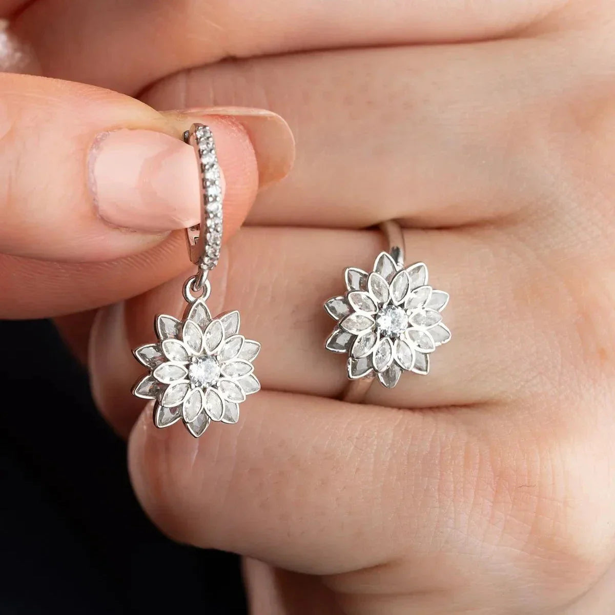 LOTUSBLUME RING OHRRING SET | 925 SILBER