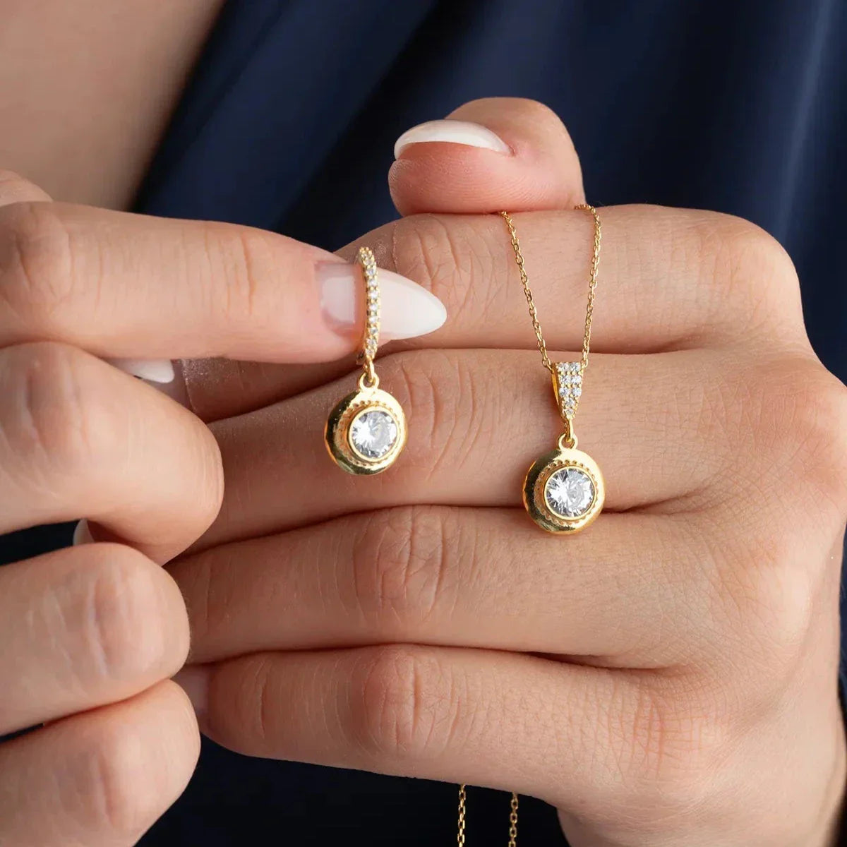 EINZELSTEIN HALSKETTE OHRRINGE SET | 925 SILBER