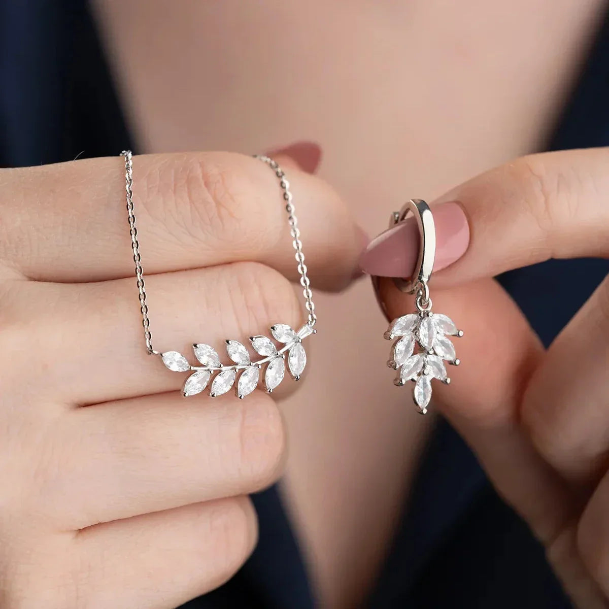 STEINBLATT HALSKETTE OHRRING SET | 925 SILBER