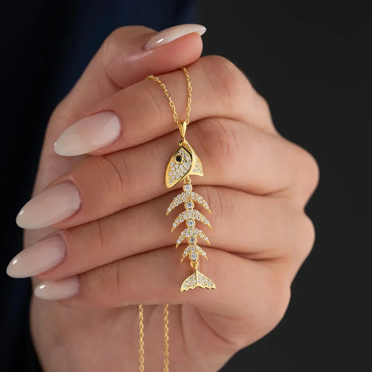 FISCHKNOCHENSTEIN HALSKETTE | 925 SILBER