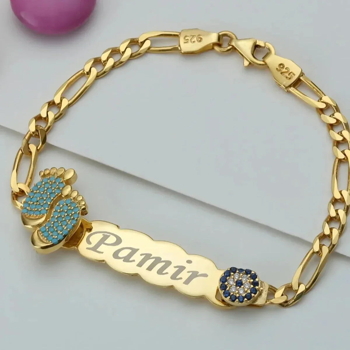 KINDER GRAVUR NAMENSARMBAND MIT NAZAR | 925 SILBER