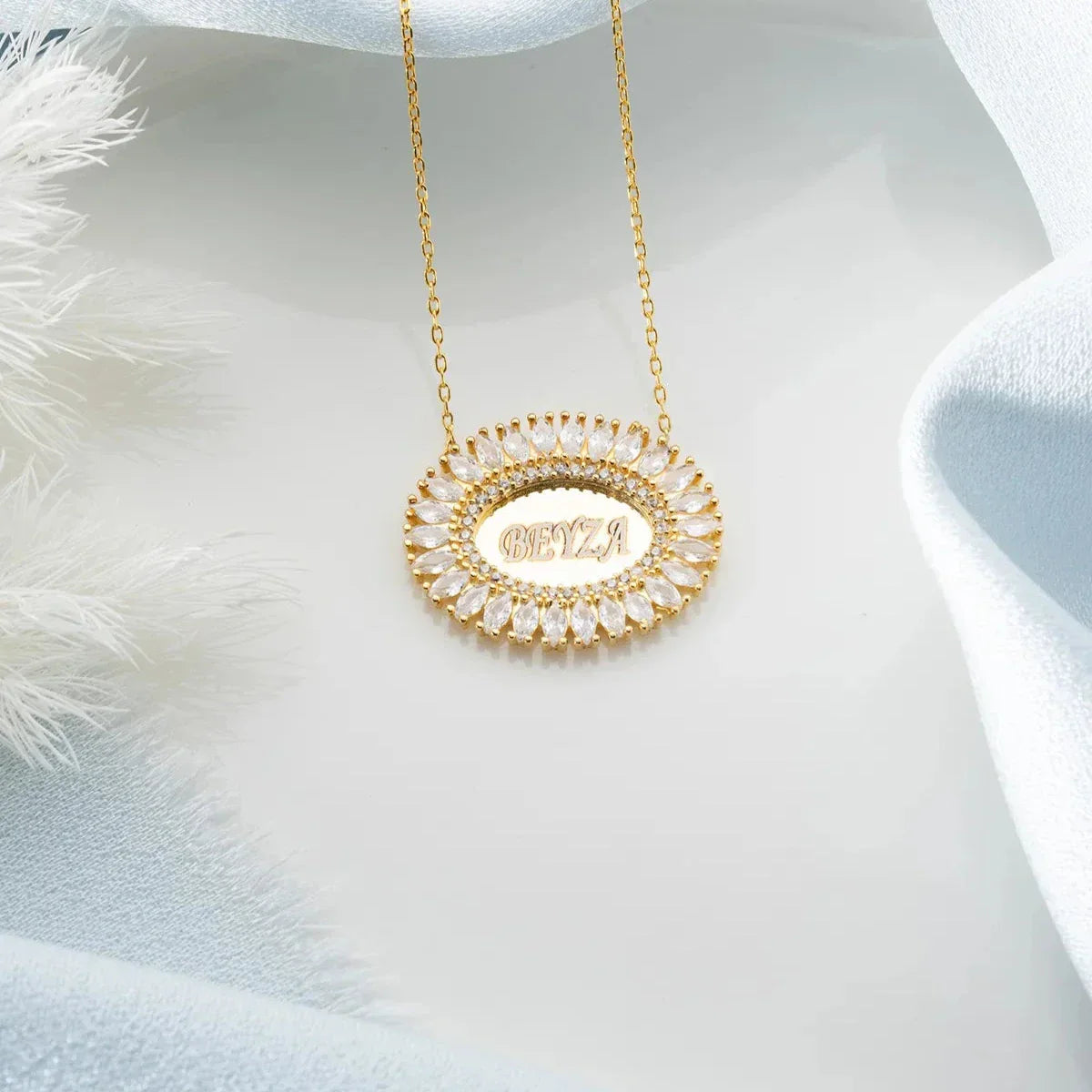 OVAL BAGUETTE STEIN GRAVUR HALSKETTE | 925 SILBER