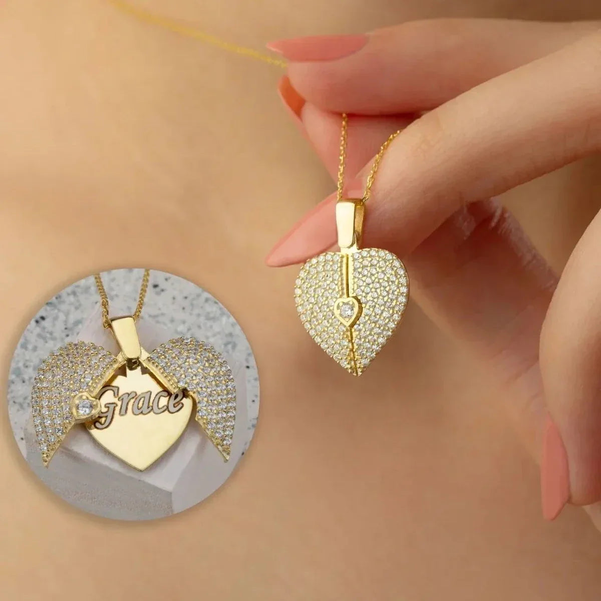 GRAVUR HERZ & ZIRKONIA HALSKETTE | 925 SILBER