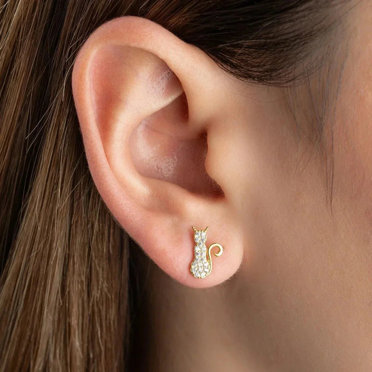 KATZE & ZIRKONIA OHRRINGE | 925 SILBER