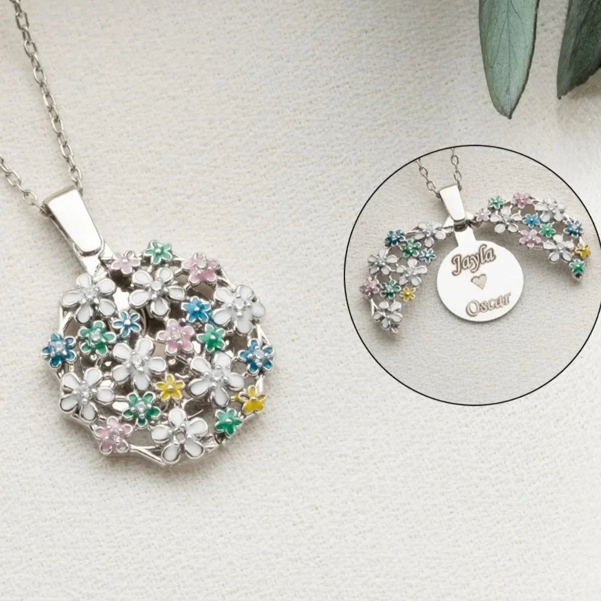 BLUMEN STRAUSS GRAVUR HALSKETTE | 925 SILBER