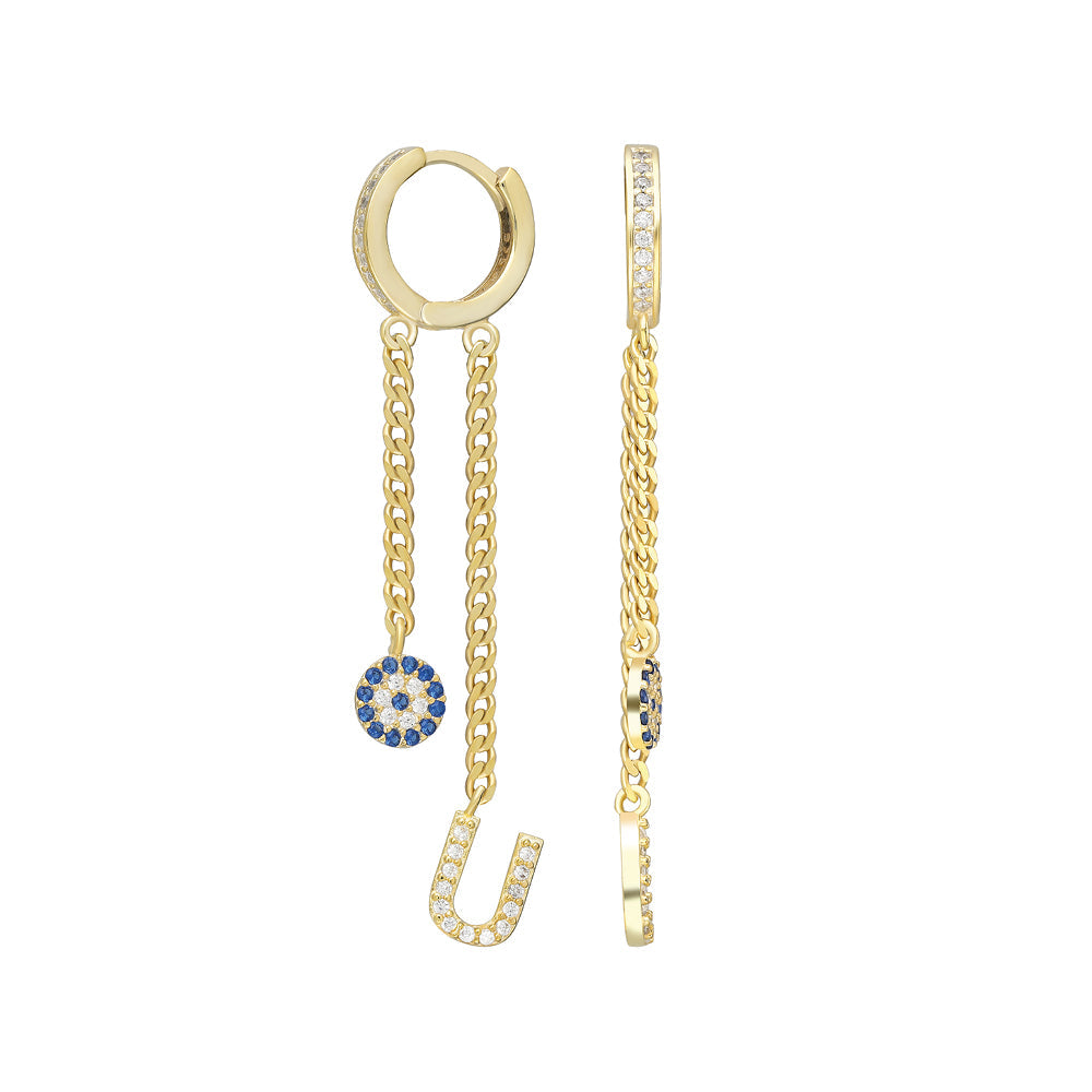 HÄNGENDE NAZAR OHRRINGE MIT BUCHSTABEN | 925 SILBER