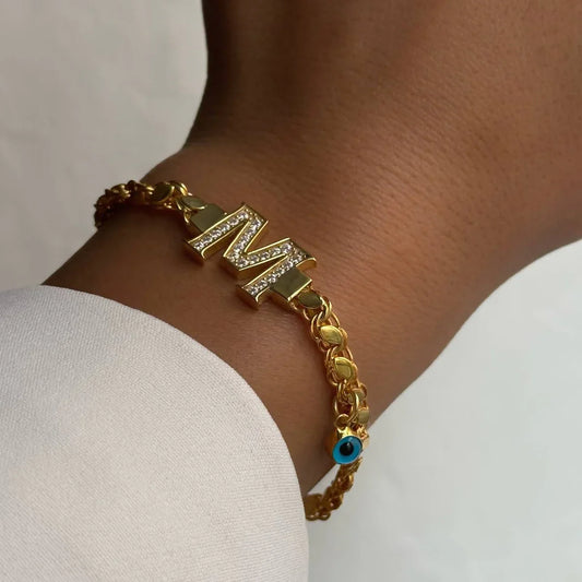 GERSTEN LETTER ARMKETTE MIT NAZAR | 925 SILBER