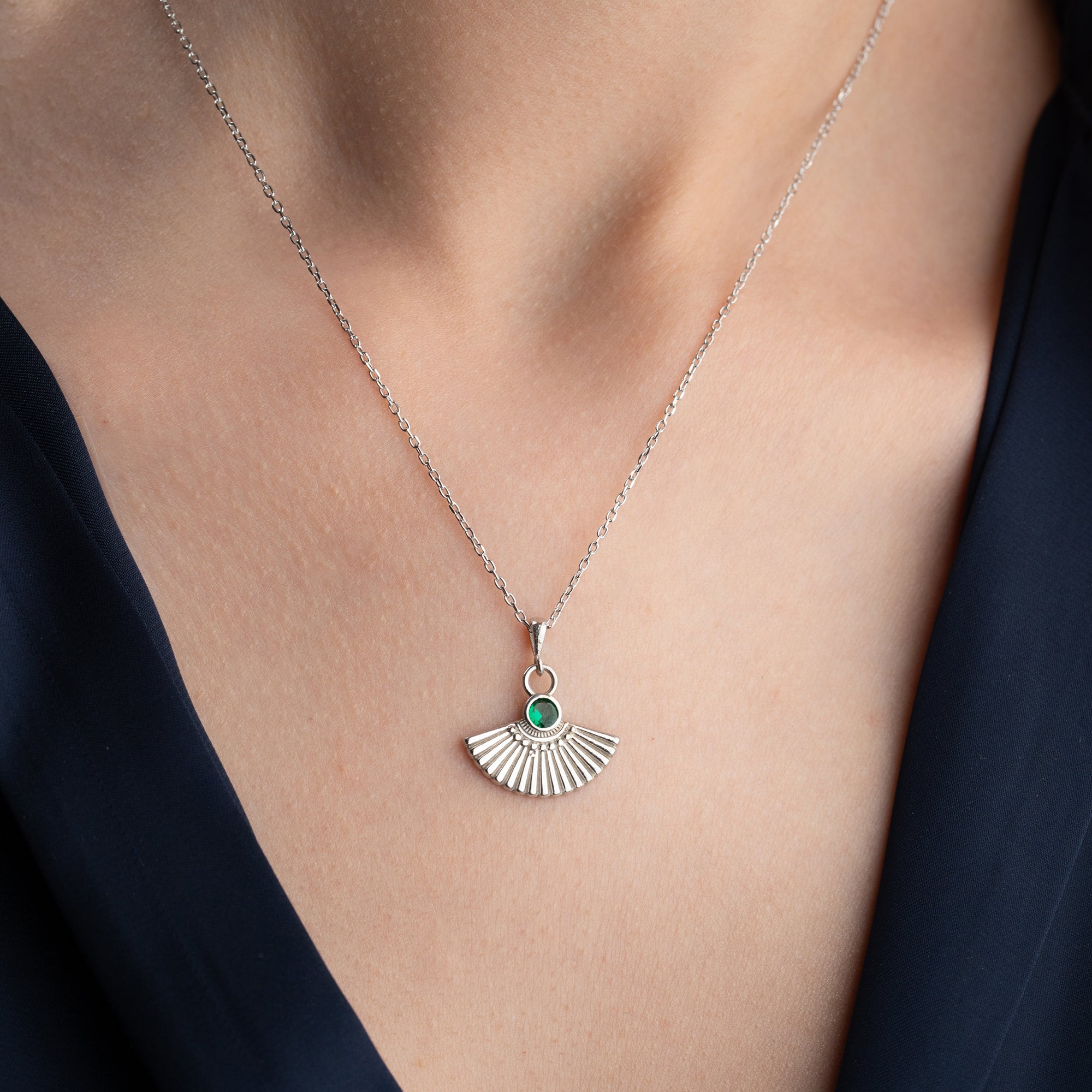 ZIRKONIA FÄCHER HALSKETTE | 925 SILBER