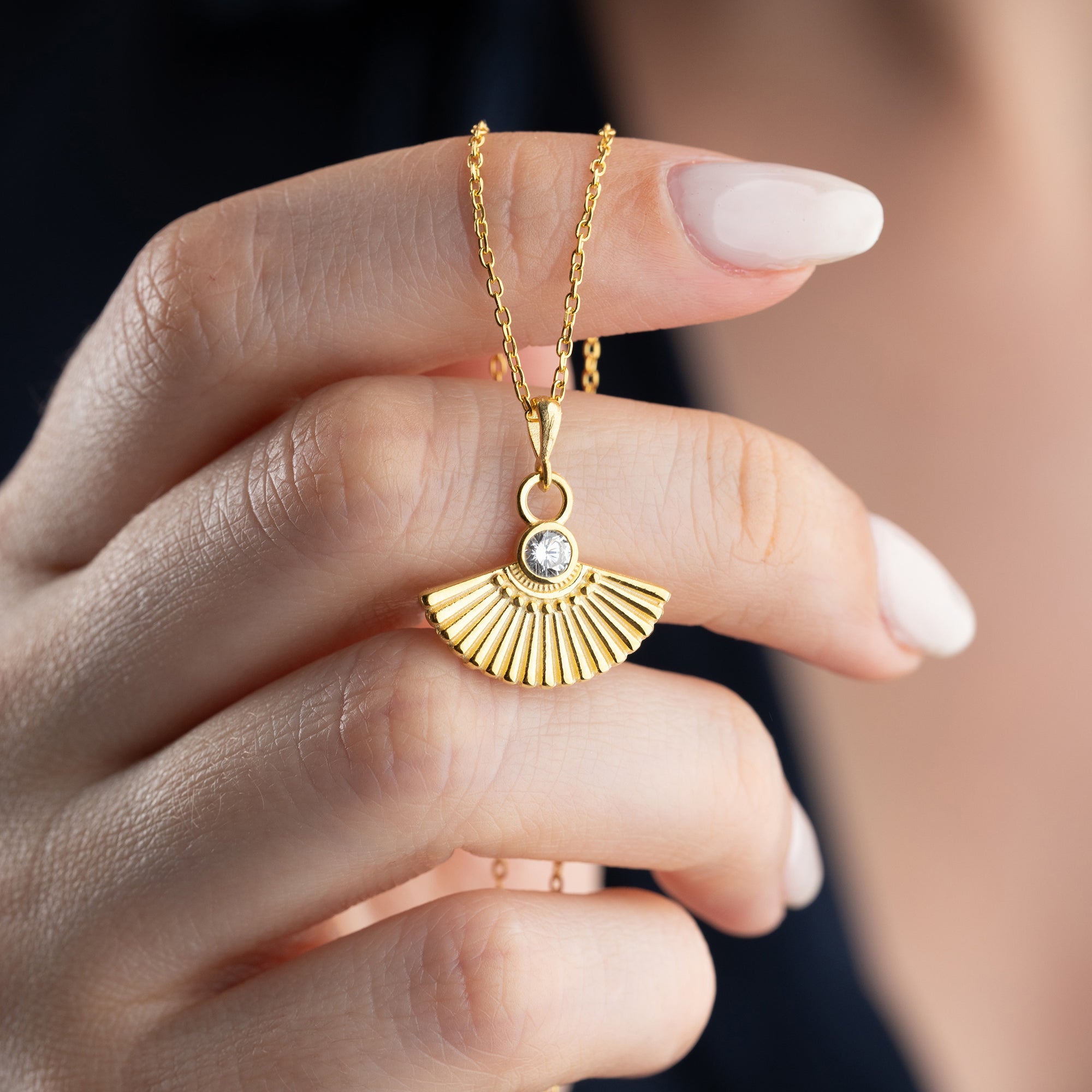 ZIRKONIA FÄCHER HALSKETTE | 925 SILBER