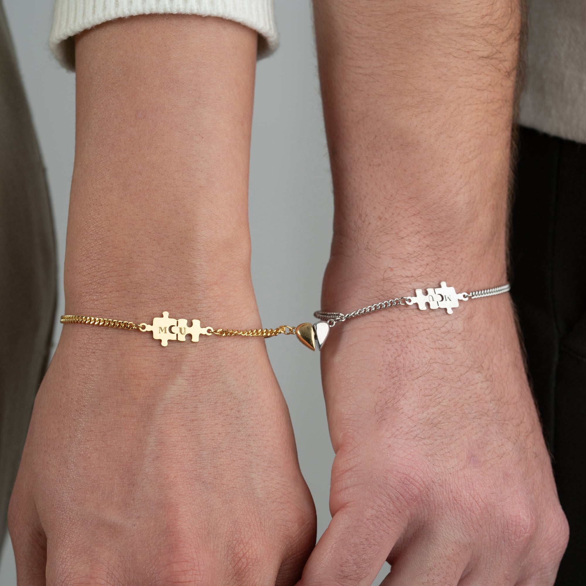 PUZZLE UND HERZMAGNET PARTNERARMBAND | 925 SILBER