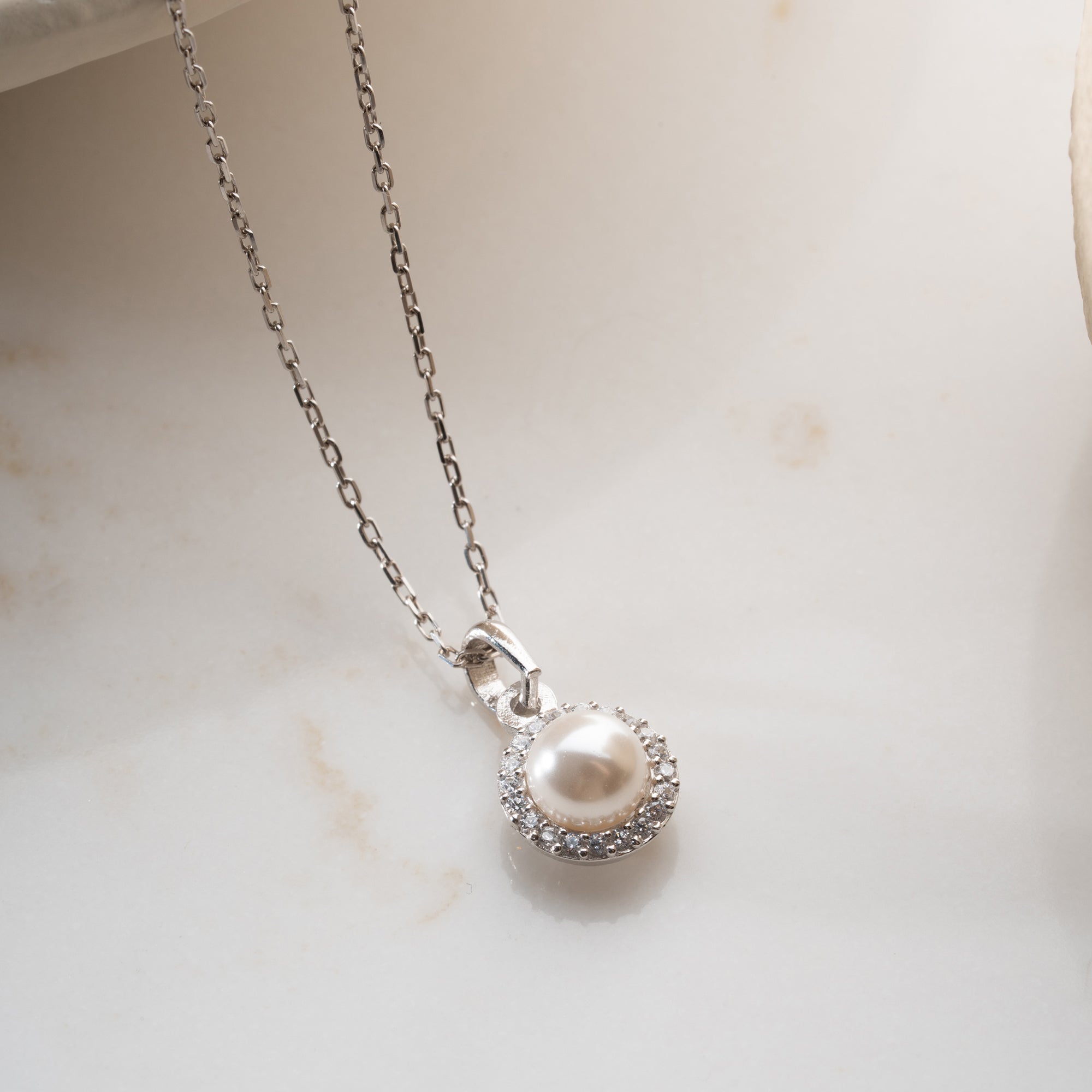 ZIRKONIA PEARL HALSKETTE | 925 SILBER