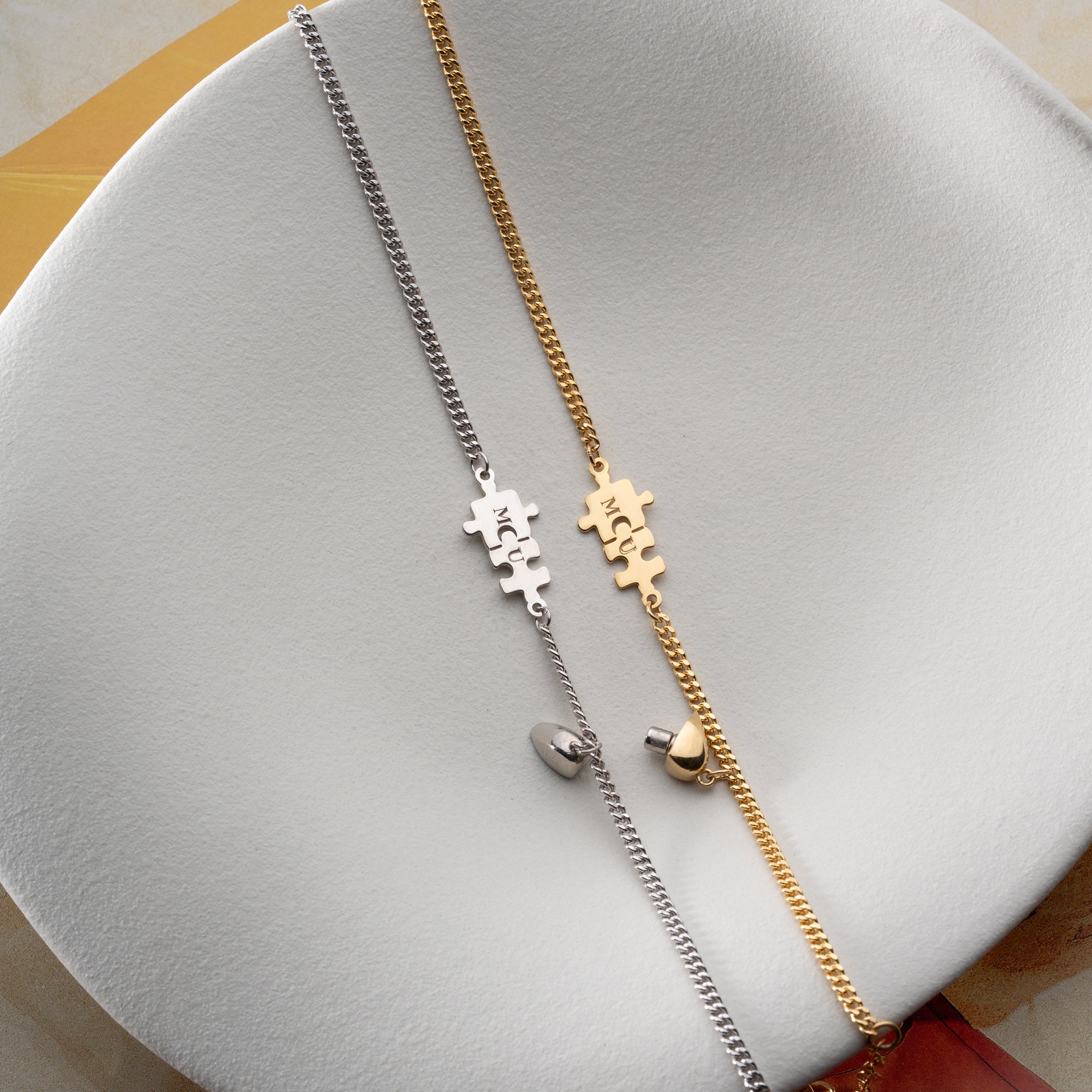 PUZZLE UND HERZMAGNET PARTNERARMBAND | 925 SILBER