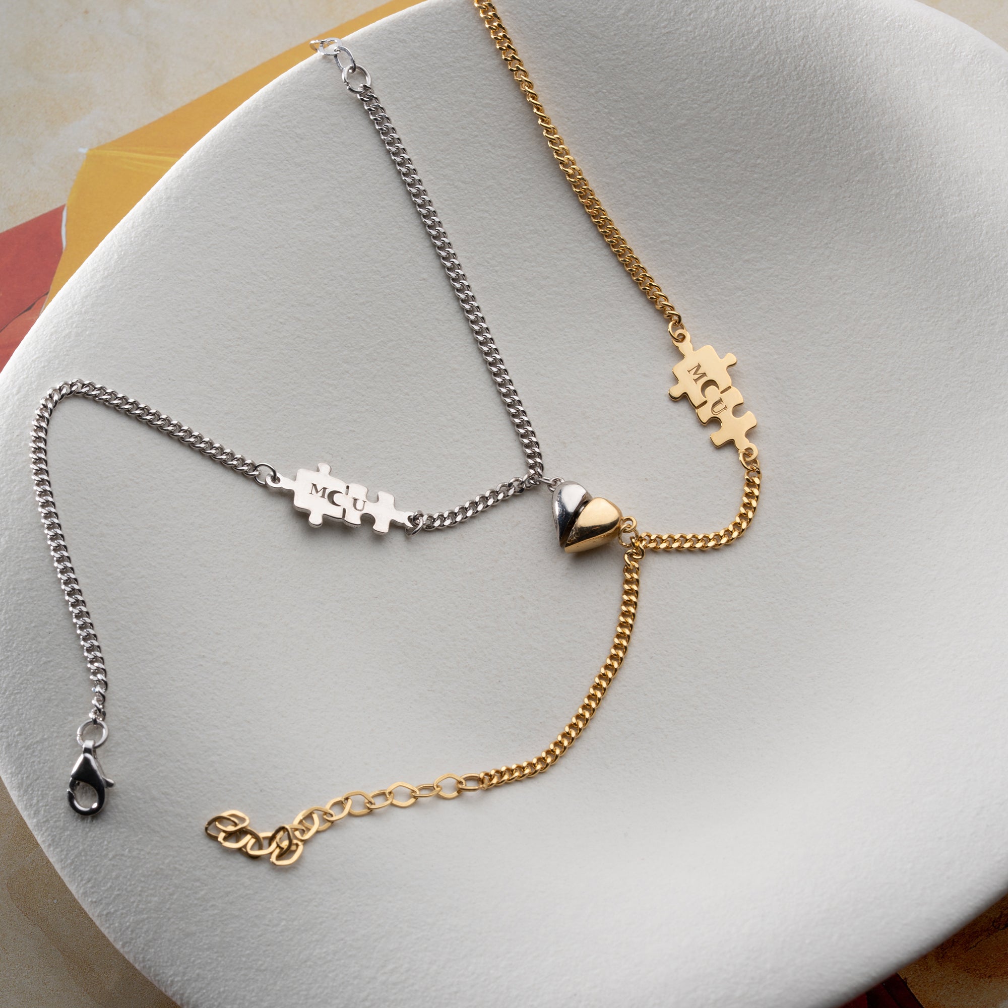 PUZZLE UND HERZMAGNET PARTNERARMBAND | 925 SILBER