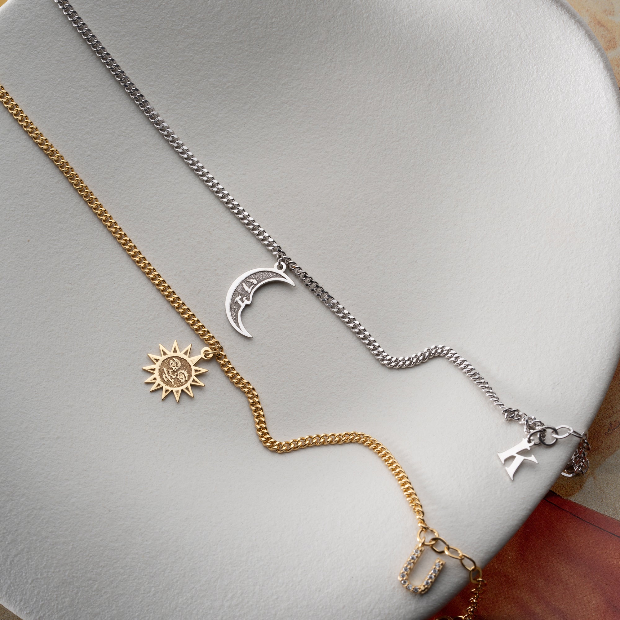 SONNE UND MOND BUCHSTABE PARTNERARMBAND | 925 SILBER