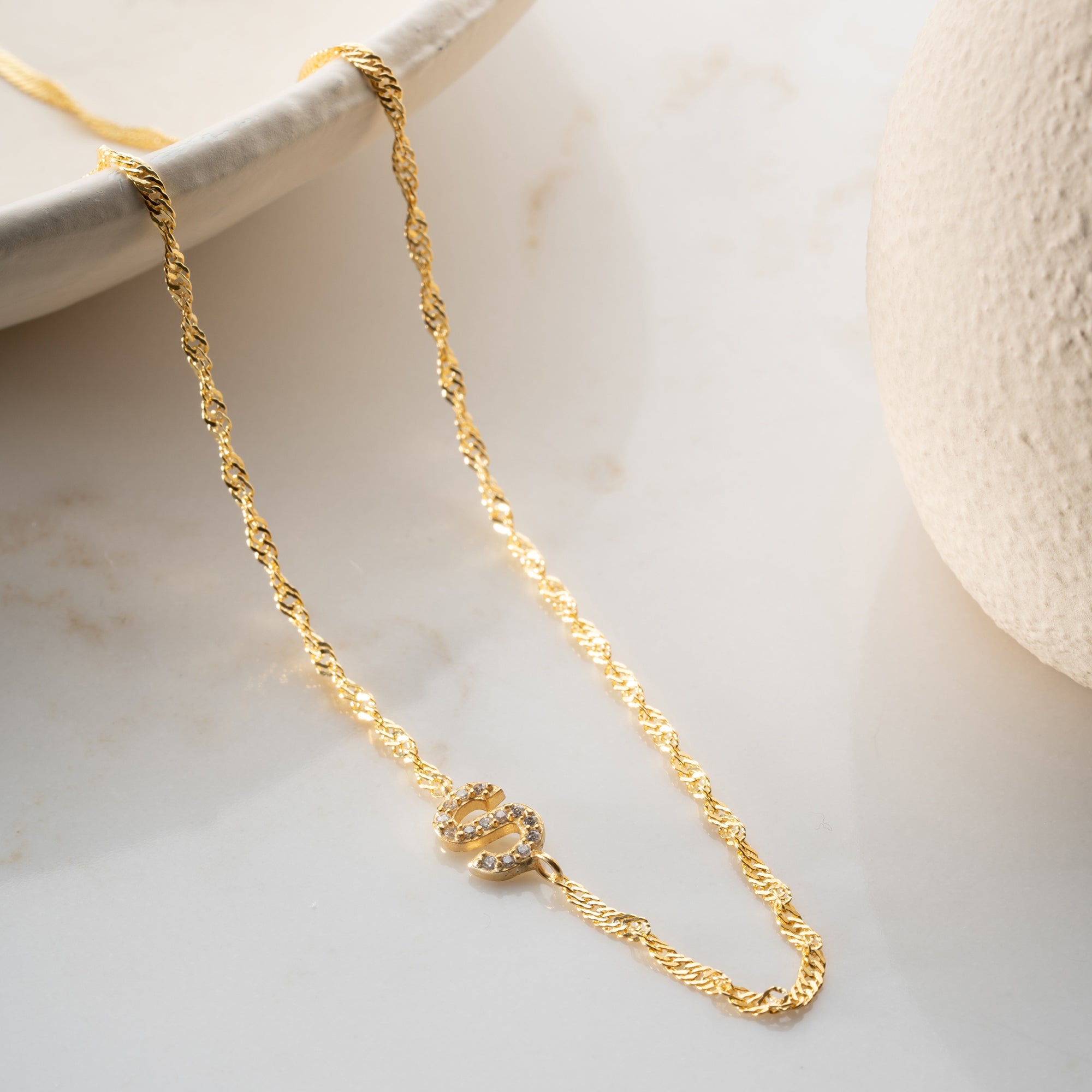 SINGAPUR ZIRKONIA BUCHSTABEN HALSKETTE | 925 SILBER