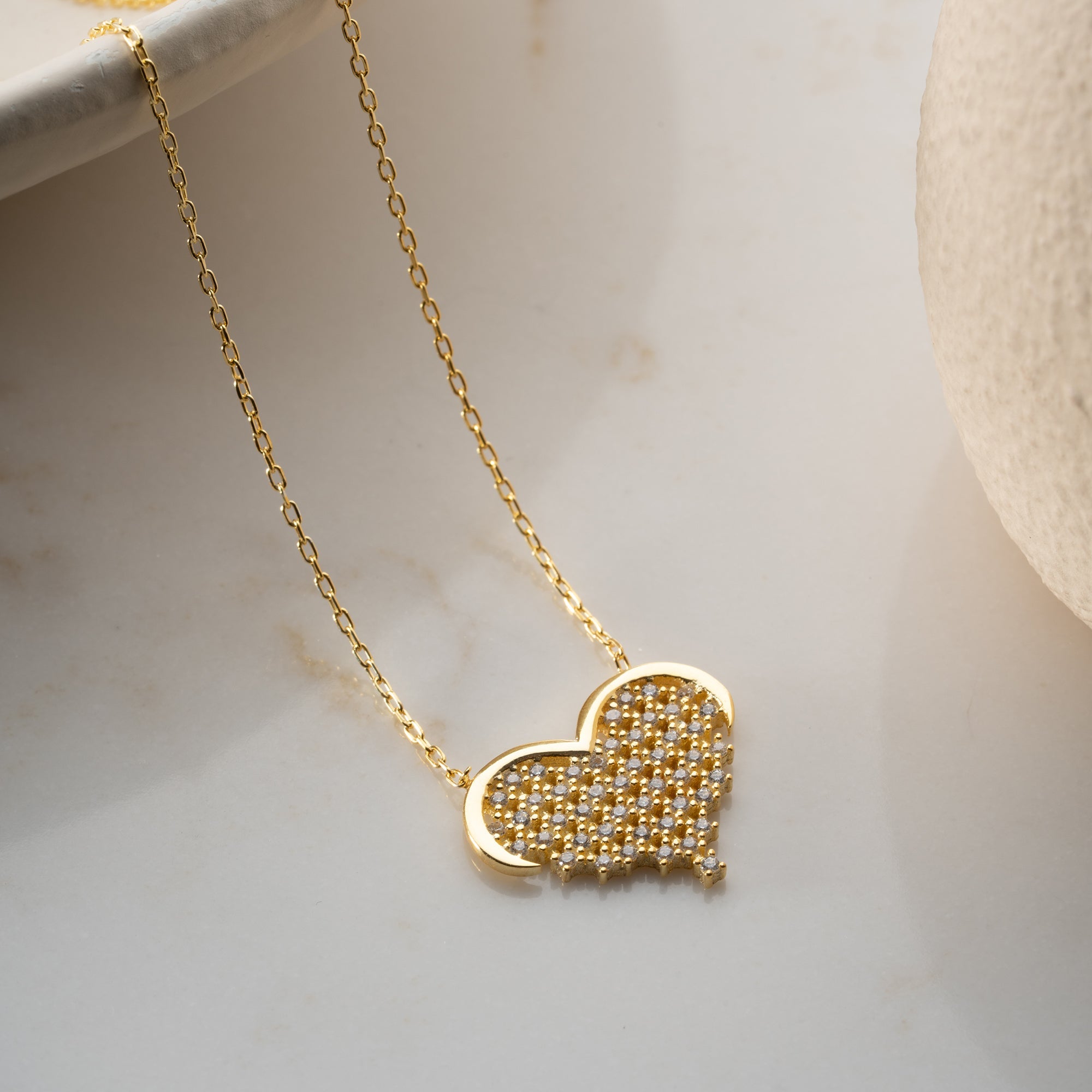 STRASS STEIN HERZ HALSKETTE | 925 SILBER