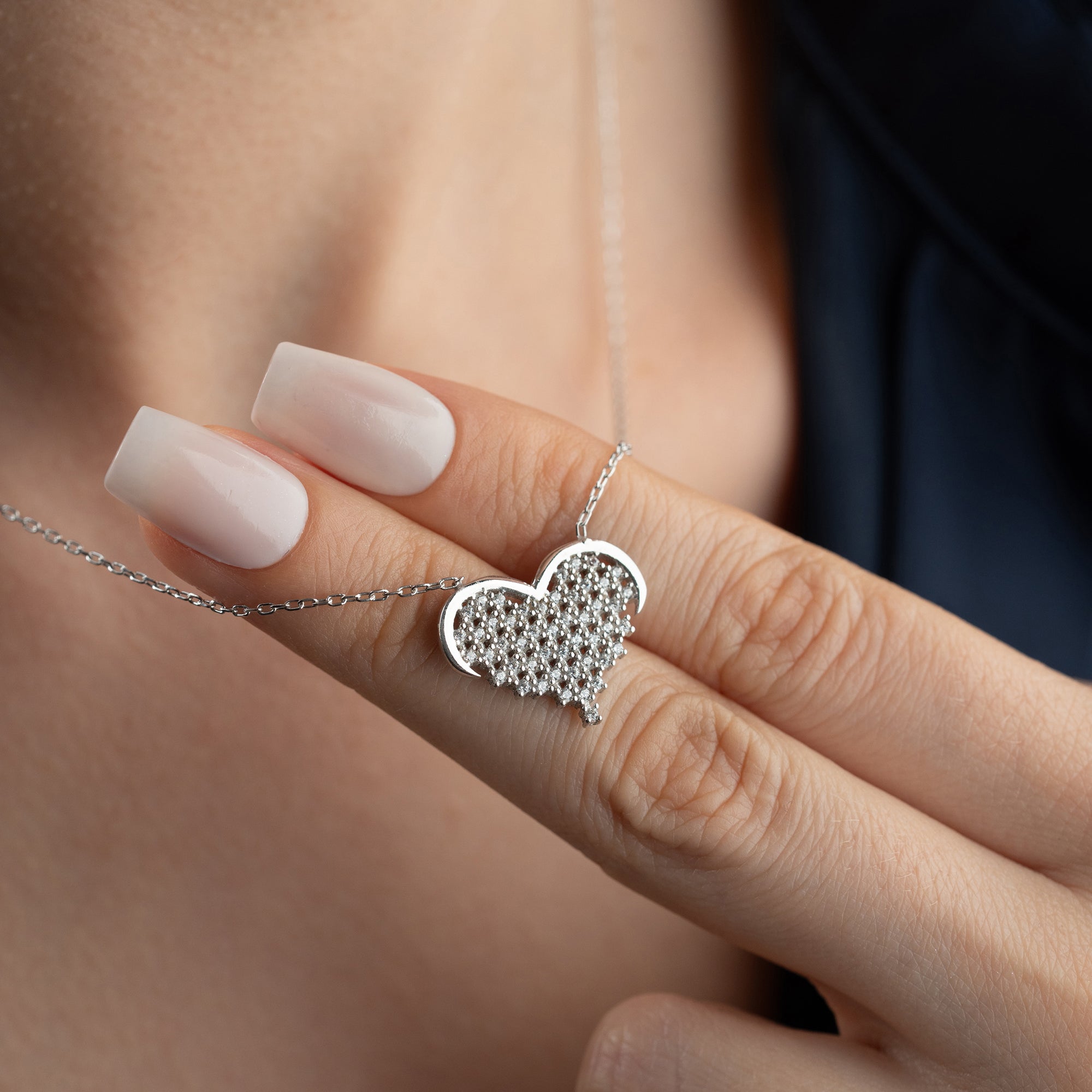 STRASS STEIN HERZ HALSKETTE | 925 SILBER