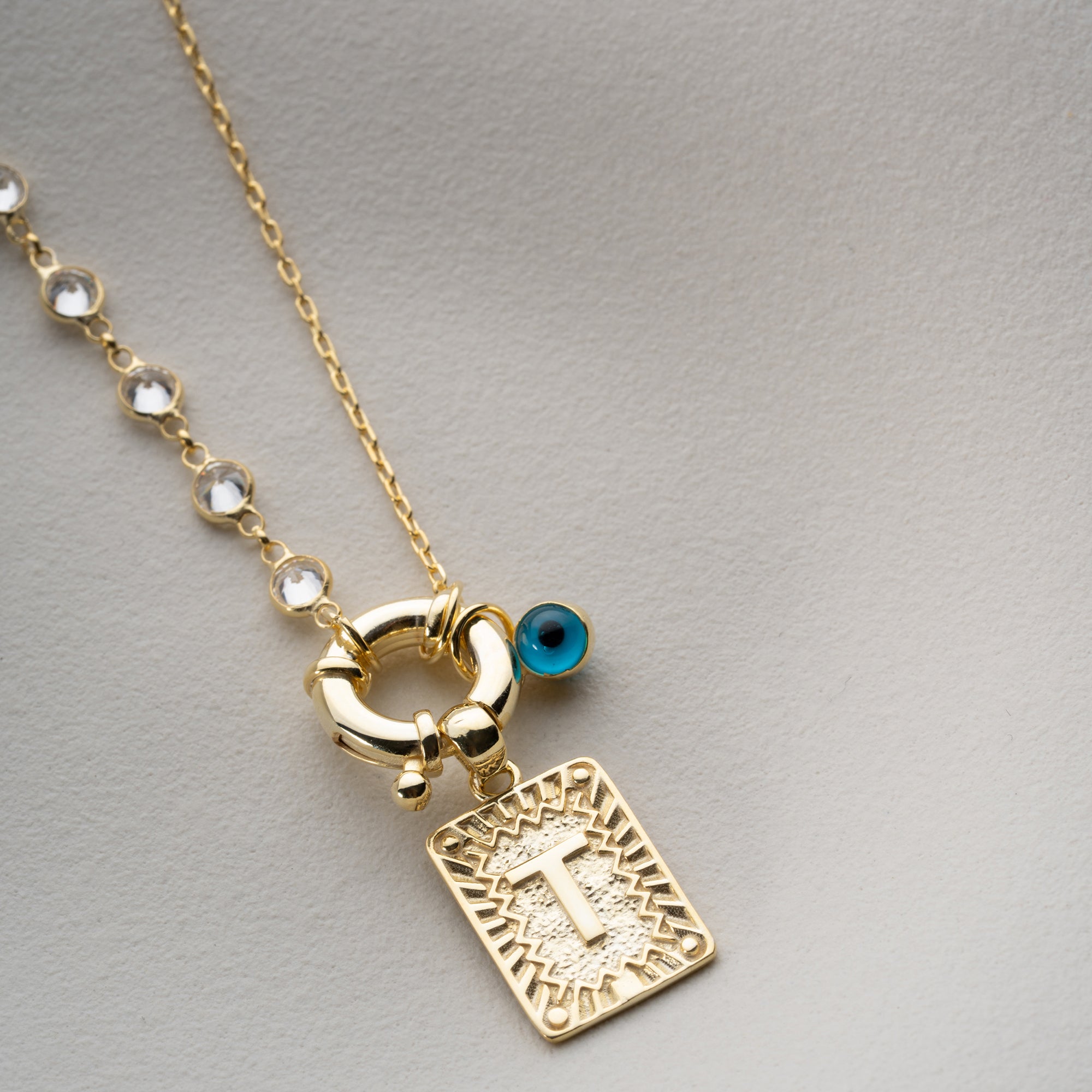 CHAIN DESIGN ICED BUCHSTABE MIT NAZAR | 925 SILBER