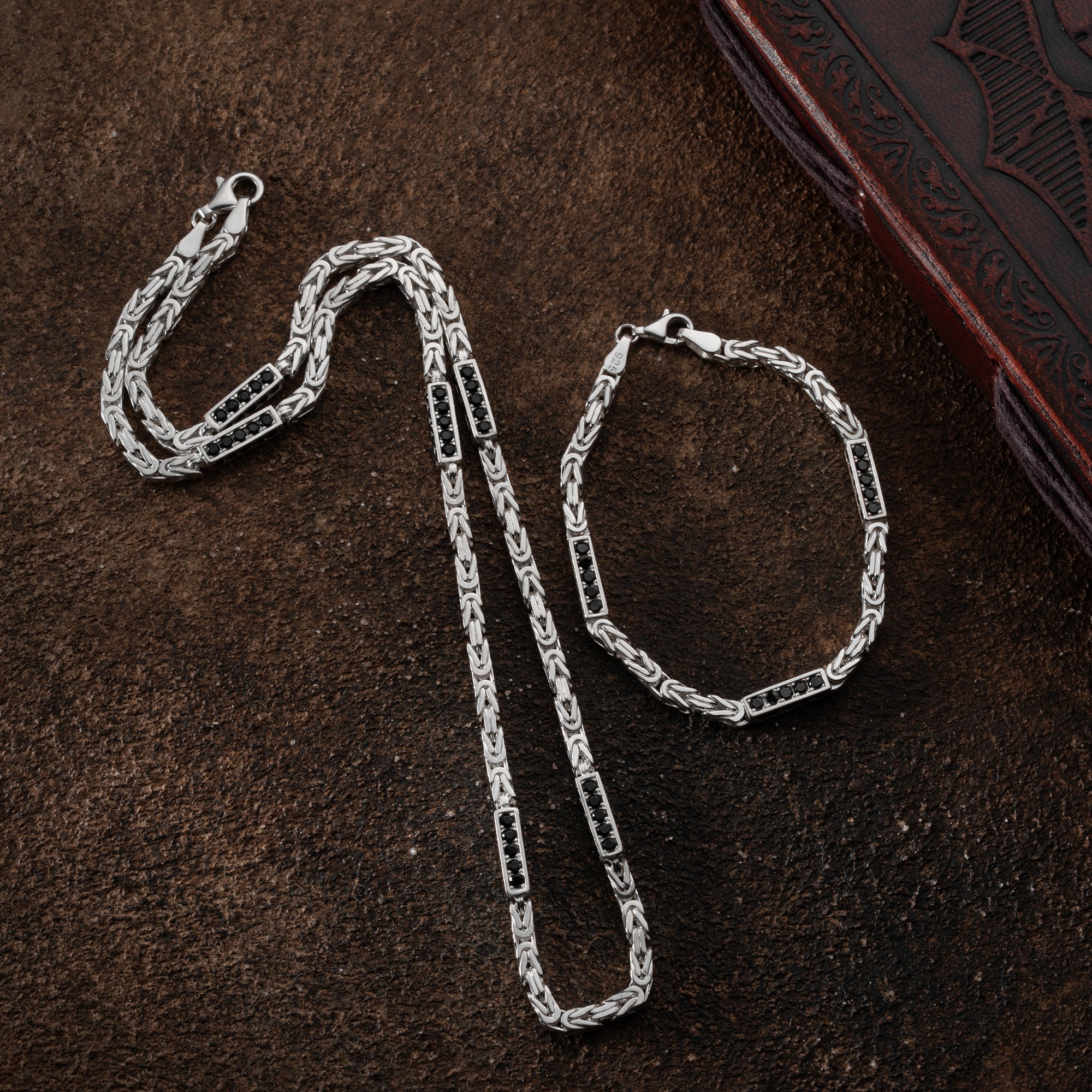 KÖNIGSKETTE BLACK STRASS SET 4mm | 925 SILBER.