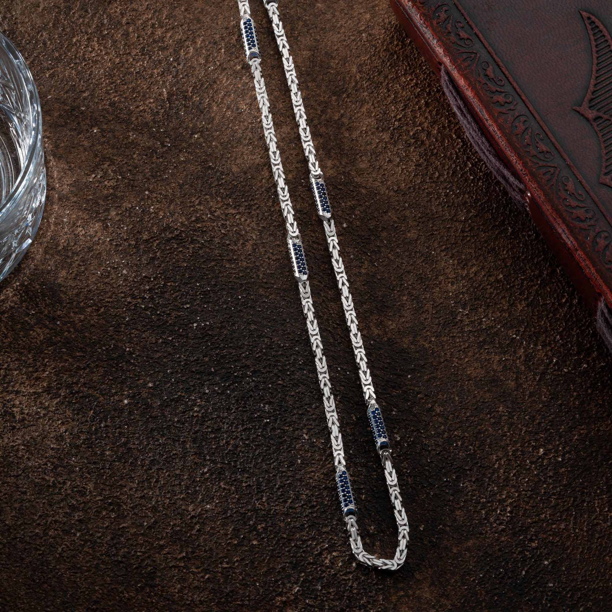 KÖNIGSKETTE MIT STRASSSTEIN BLUE HALSKETTE | 925 SILBER.