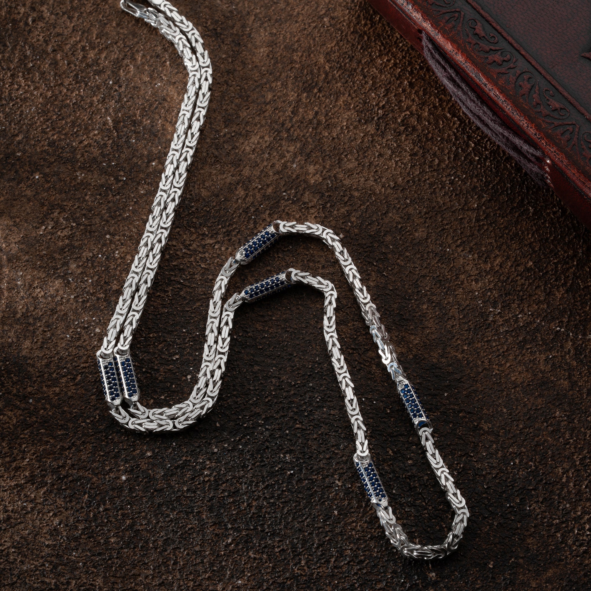 KÖNIGSKETTE MIT STRASSSTEIN BLUE HALSKETTE | 925 SILBER.