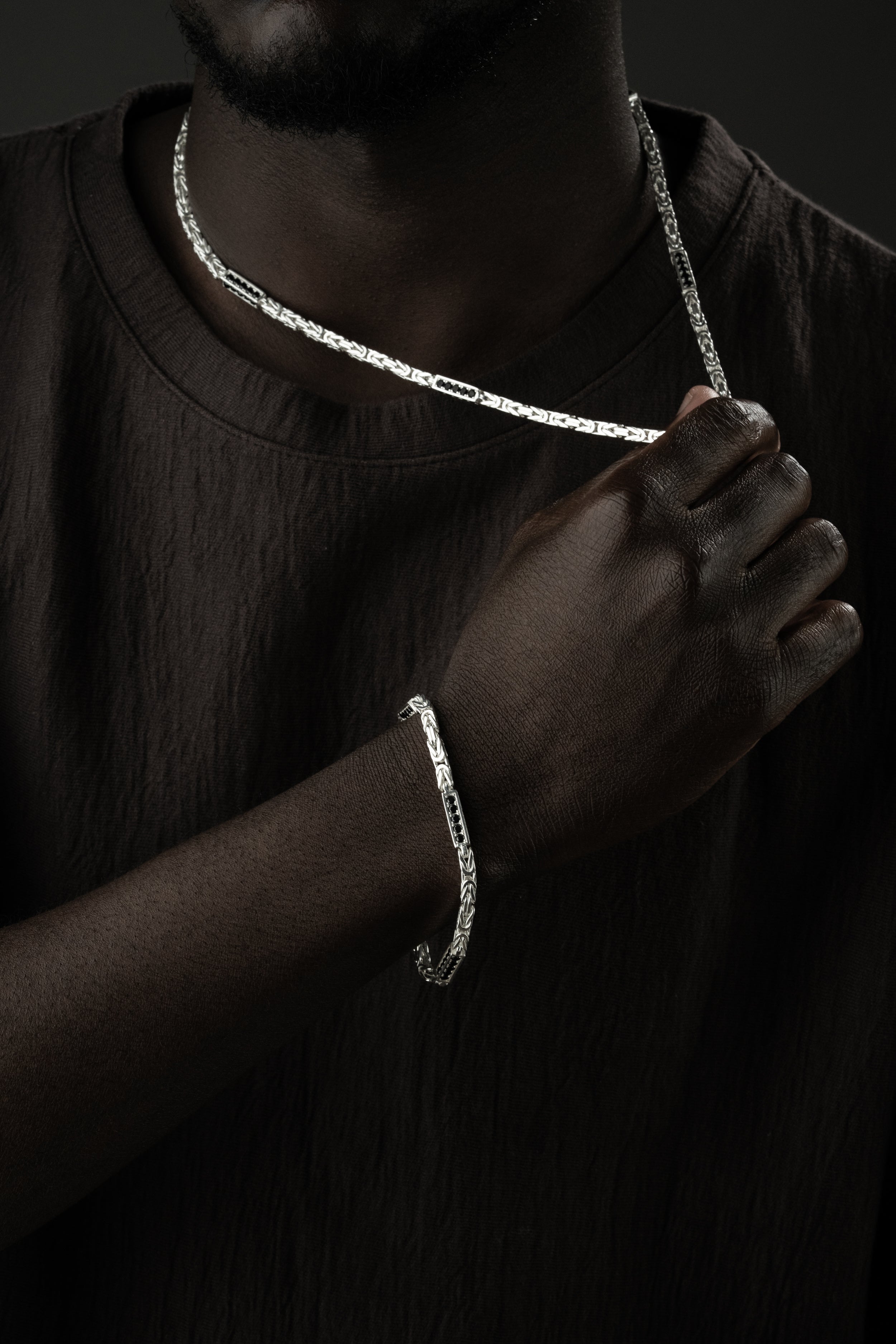 KÖNIGSKETTE BLACK STRASS SET 4mm | 925 SILBER.