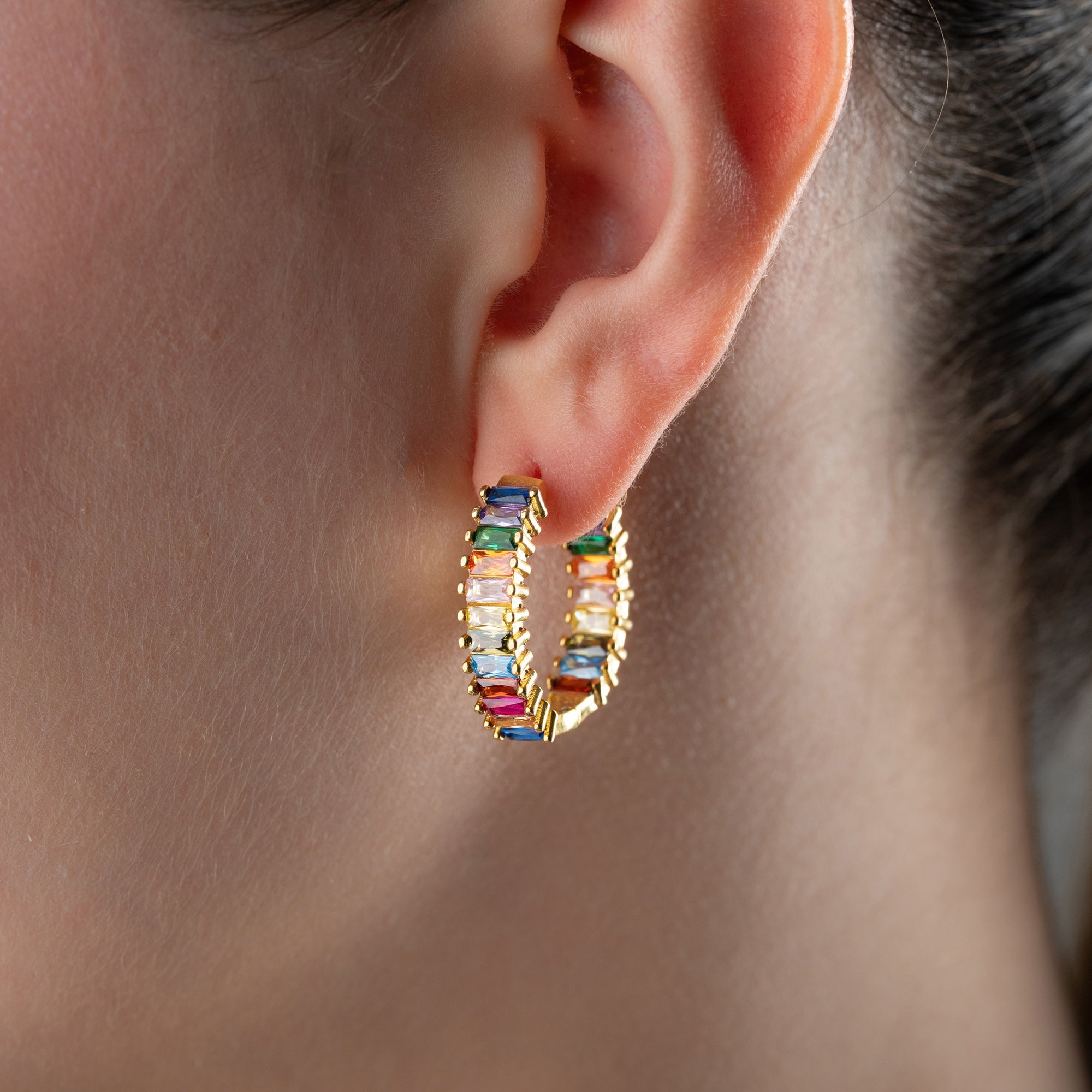 BAGUETTE COLORFULL CREOLEN OHRRING | 925 SILBER