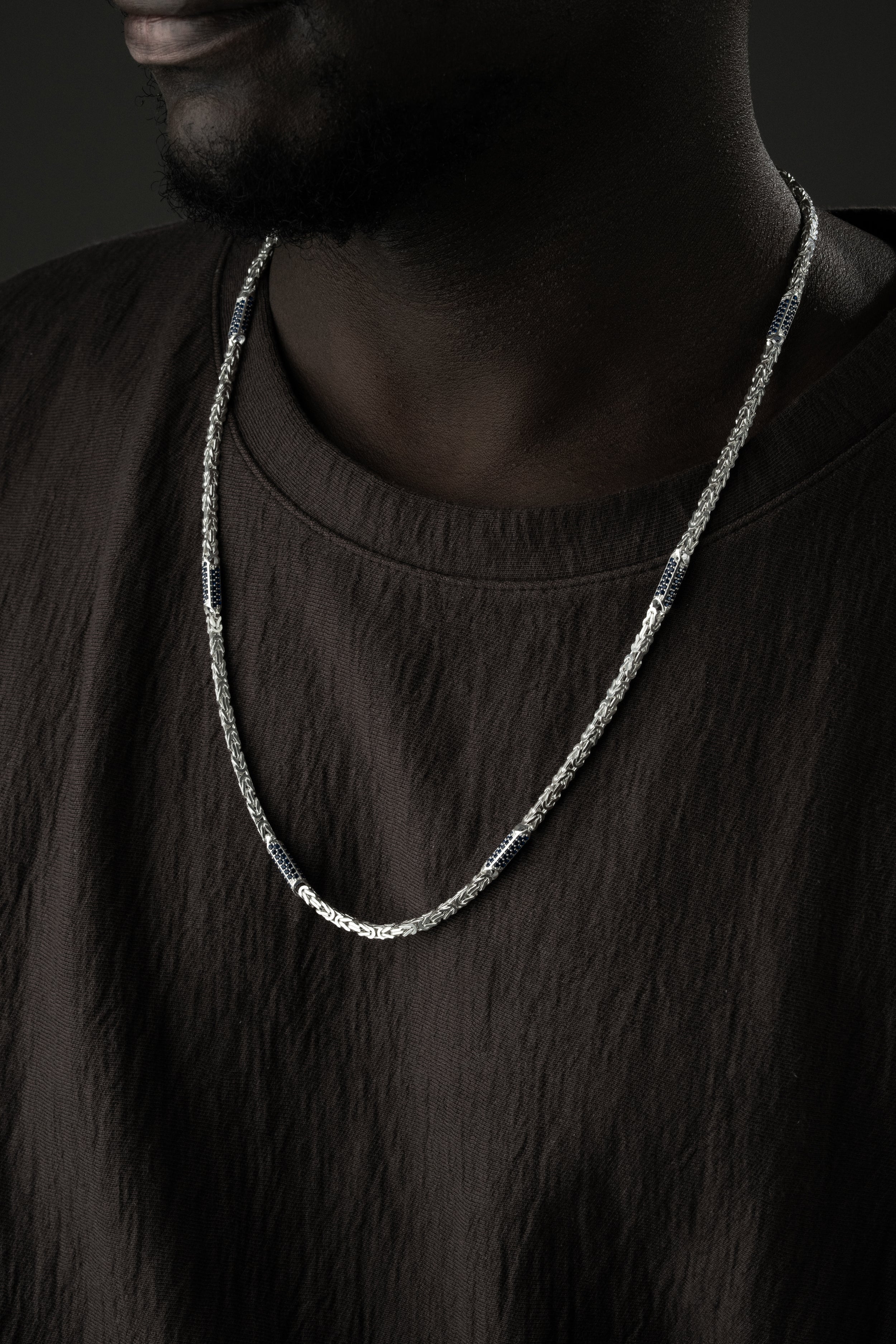 KÖNIGSKETTE MIT STRASSSTEIN BLUE HALSKETTE | 925 SILBER.