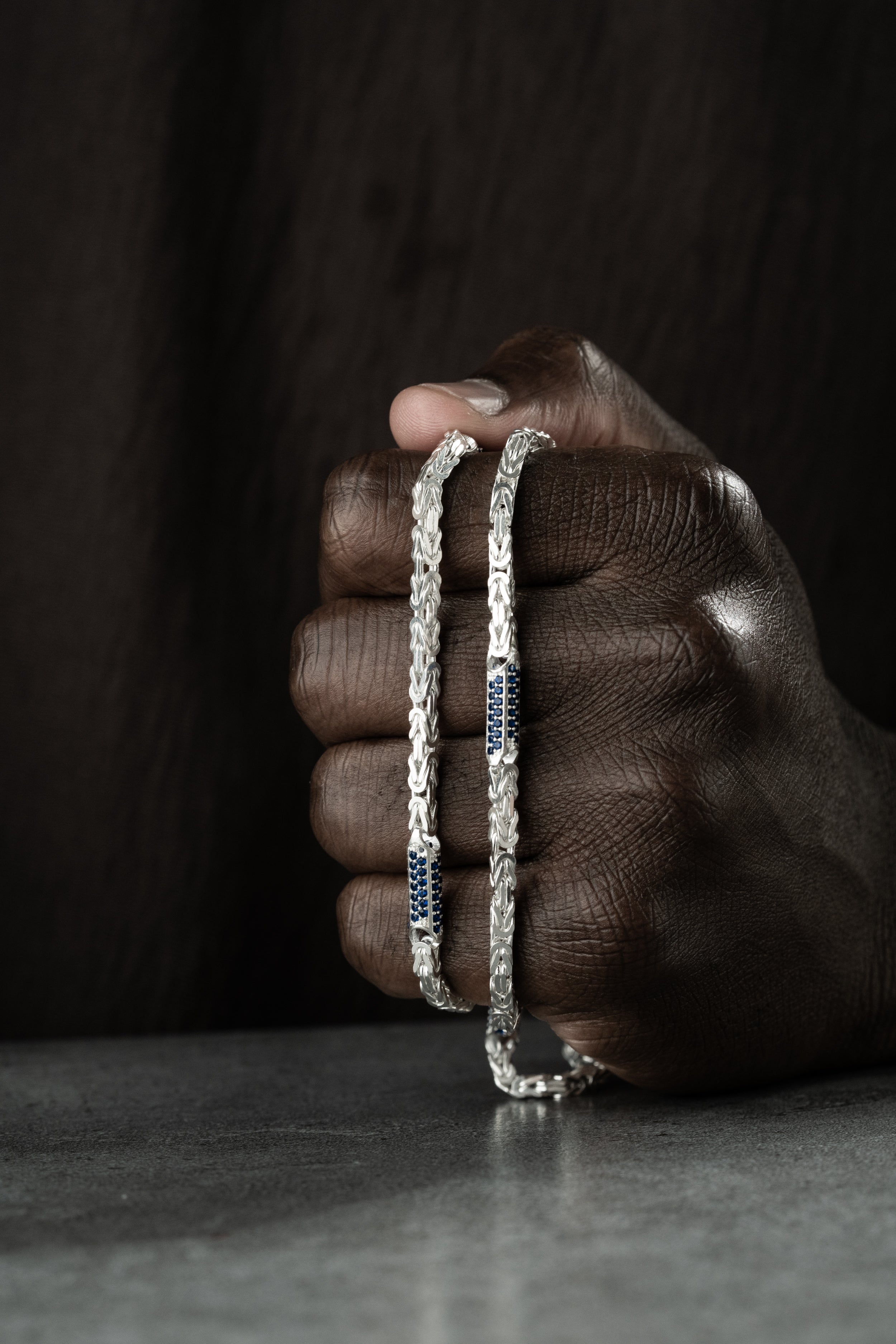 KÖNIGSKETTE MIT STRASSSTEIN BLUE HALSKETTE | 925 SILBER.