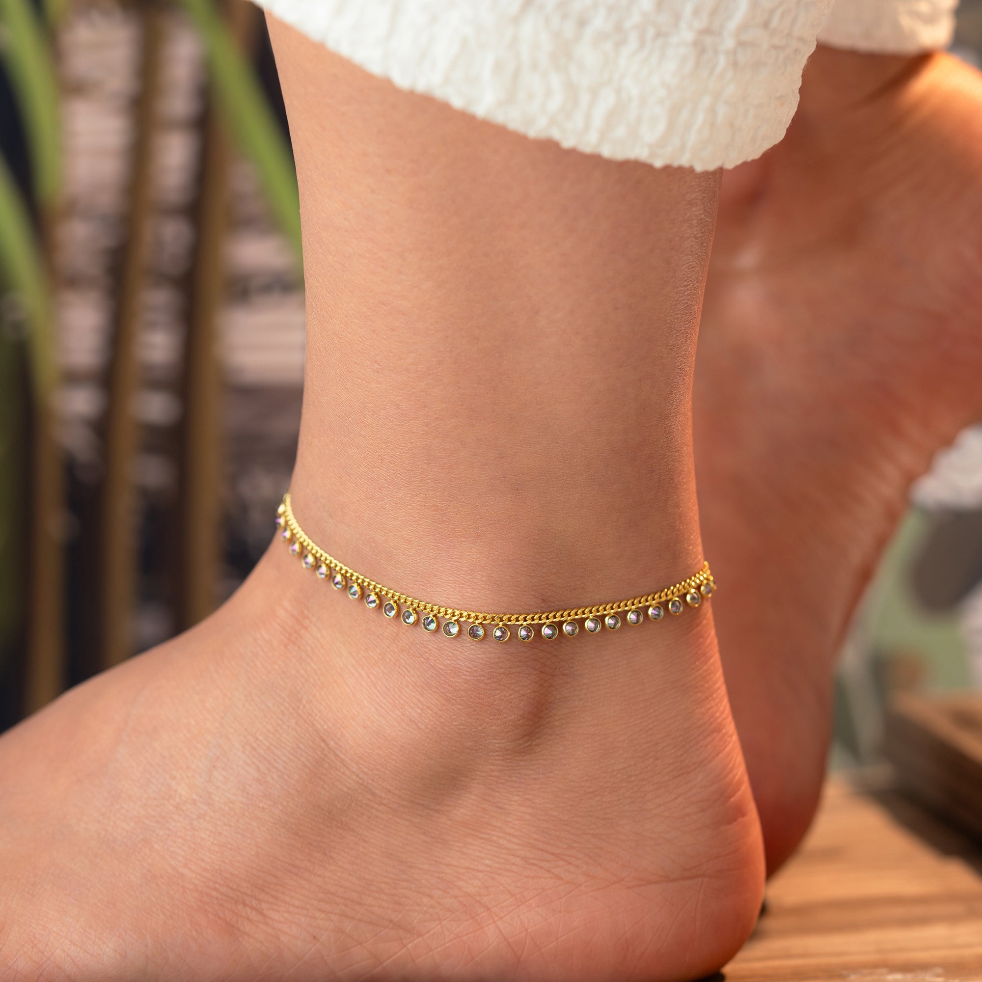 MULTI STONE FUSSKETTE | 925 SILBER.