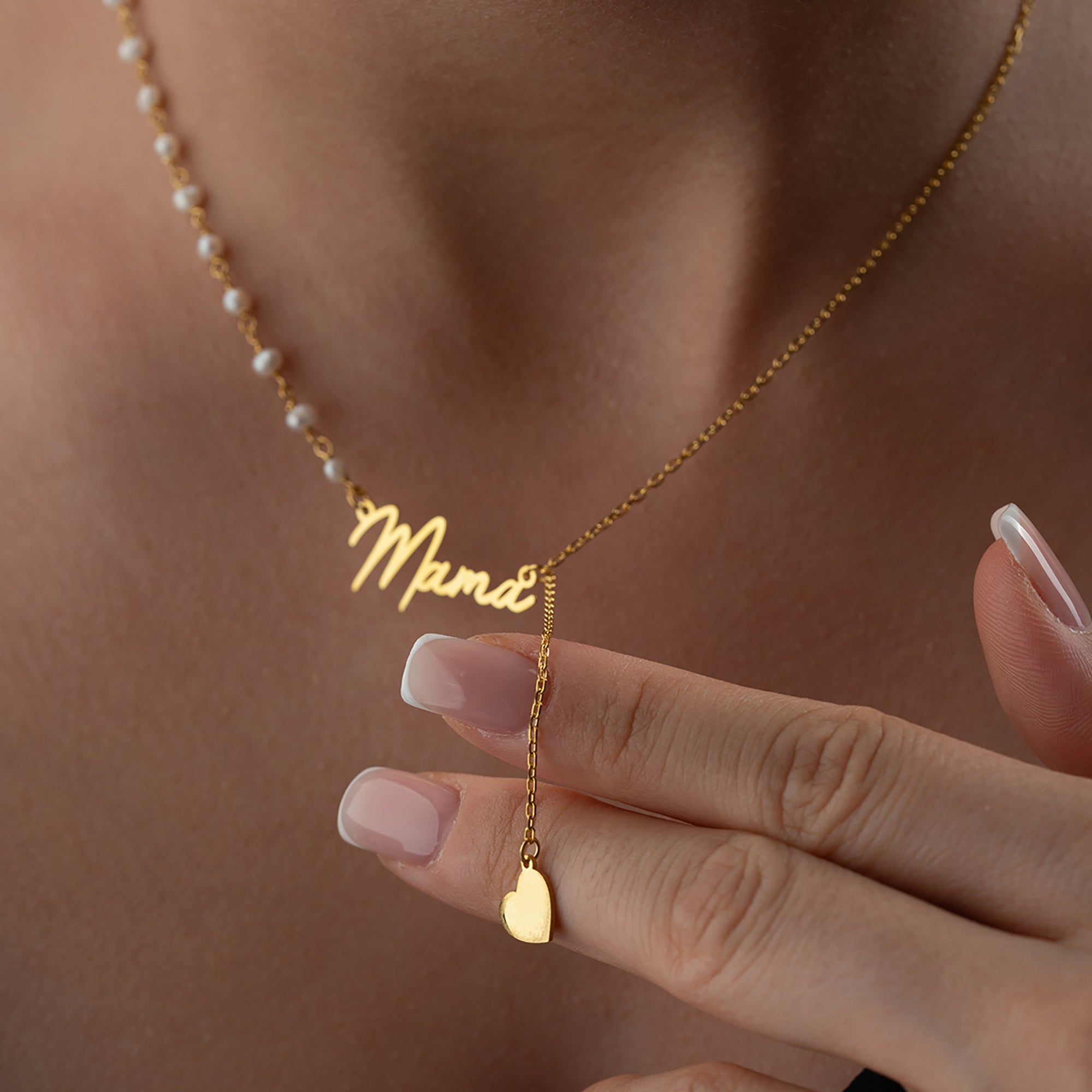 PEARL HEART NAMENS KETTE | 925 SILBER