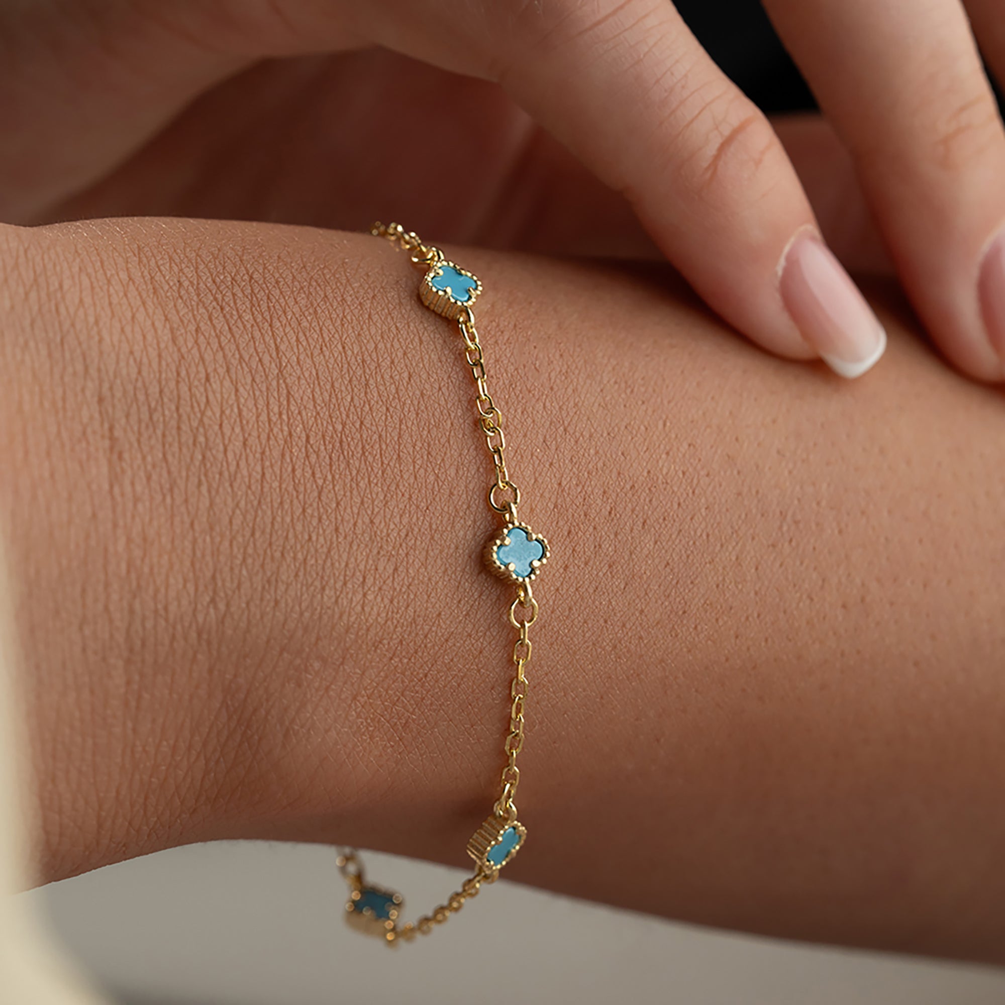 MINIMAL TURKIS KLEE ARMKETTE | 925 SILBER