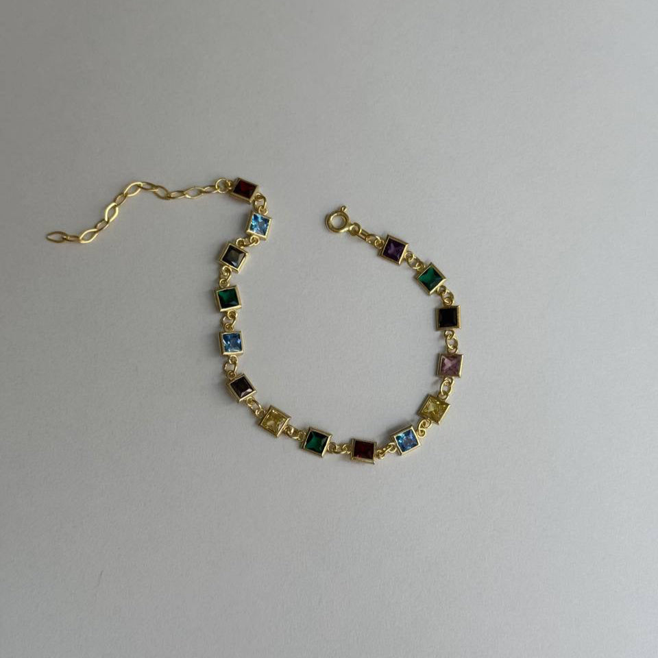 QUADRATISCHER STEIN BUNTES ARMBAND | 925 SILBER