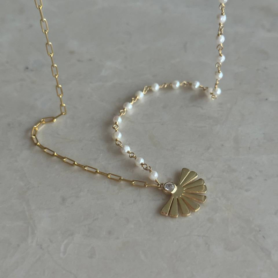 FÄCHER PERLEN HALSKETTE | 925 SILBER