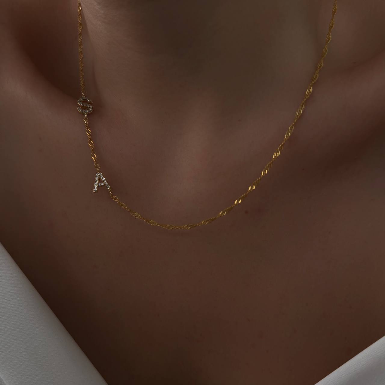 SINGAPUR DUO ZIRKONIA BUCHSTABEN HALSKETTE | 925 SILBER