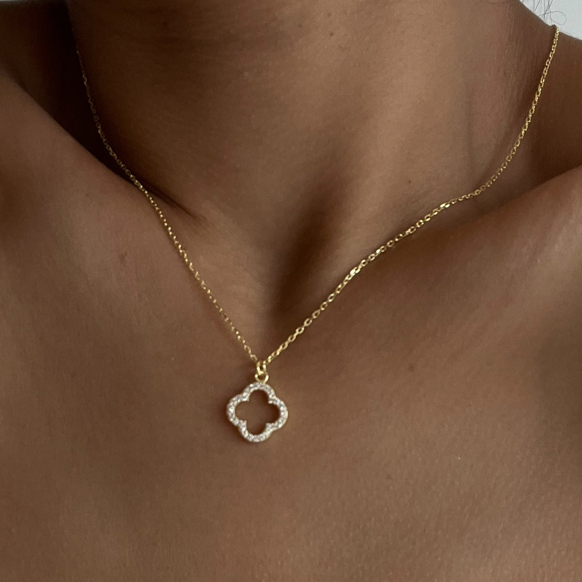 Kleeblatt Halskette mit Stein (7153012015149)