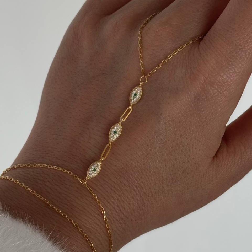 GRÜNER ZIRKONSTEIN EYE HANDKETTE | 925 SILBER